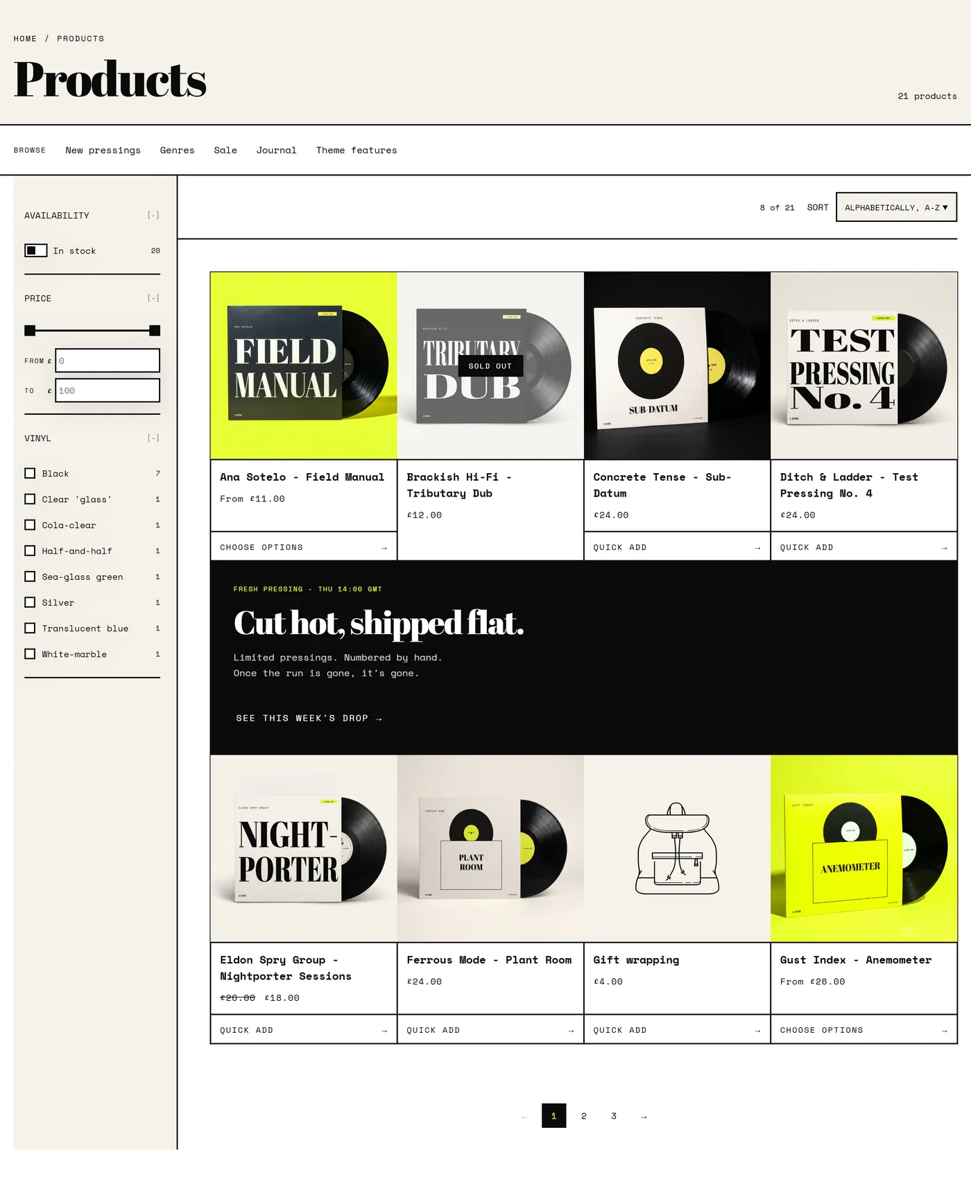 The Search section on a live store