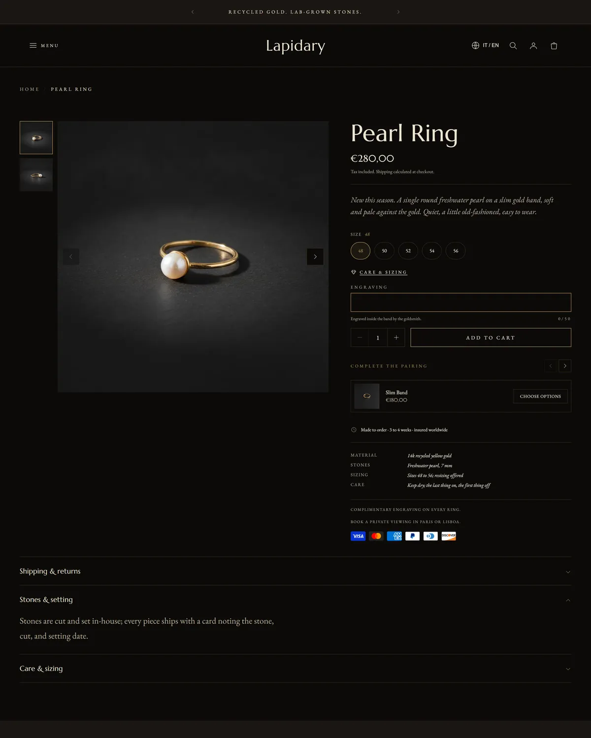 A product page in the Lapidary style