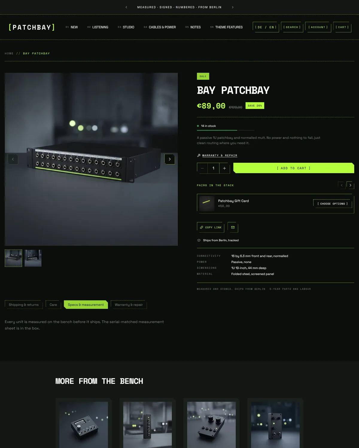 A product page in the Patchbay style
